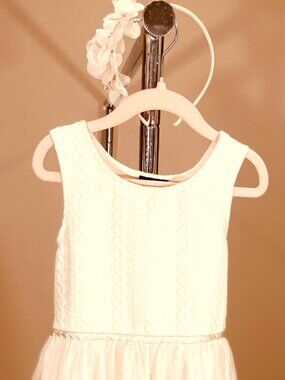 Cream Knit & Sparkle Tulle Dress - Size 6 - Like New - By Poppy & Princess